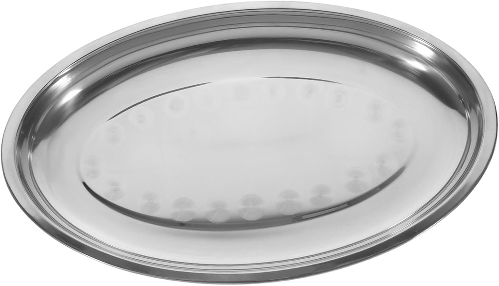 Cabilock 1pc Stainless Steel Oval Pan Reusable Plate Steaming Fish Platter Steamer Dining Party Serving Snack Platter Snack Tray Trays Food Tray Small Steel Oval Dish Oblong Service Silver