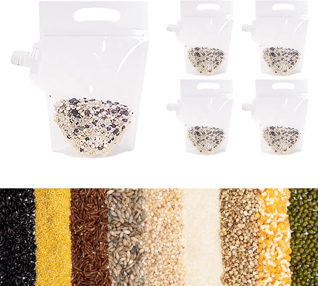 Cereal Rice Storage Bag - 5Pack Moisture Proof Cereal Storage Container Food Storage Bag with Lid, Portable Grain Sealed Bag with Handle for Kitchen Organizer Grain Storage