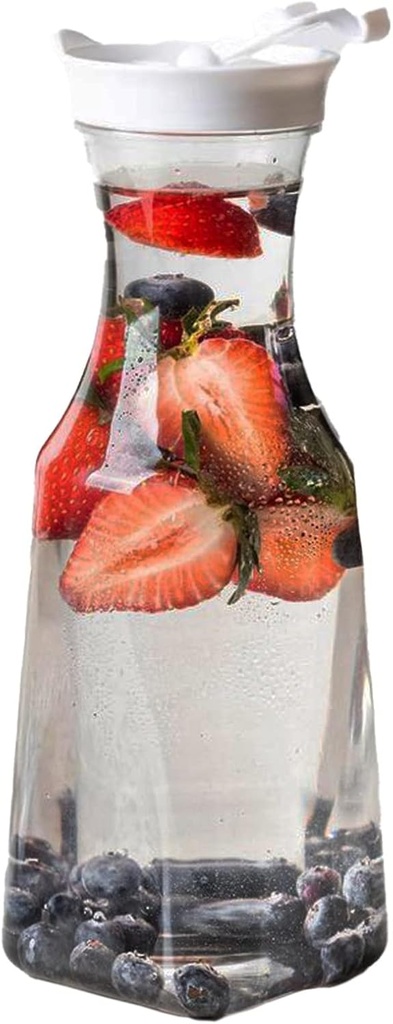 EcoQuality 54oz Clear Plastic Water Carafe Pitchers with Flip Top Lid 2 PACK - Square Base Juice Beverage Container Bottle with Spout For Mimosa Bar, Lemonade, Smoothies, Cold Brew, Milk, Iced Tea