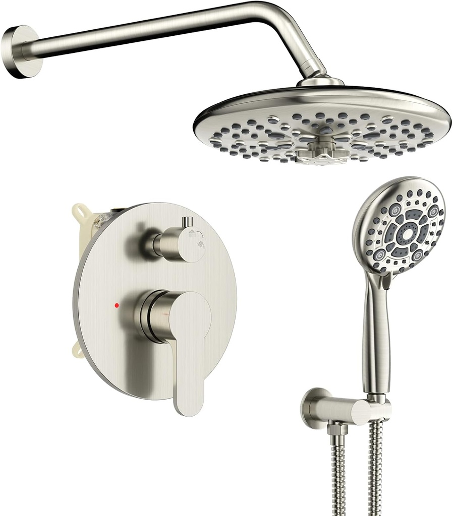 SR SUN RISE Shower Faucet - 10 Inch Multifunctional High Pressure Shower Head System with Handheld Shower Head Fixtures - Valve Included - Brushed Nickel