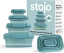 Stojo Nestable Collapsible Food Storage Container -Set of 4, Eucalyptus- Leak-Proof Airtight Seal Made With Food Grade Silicone For Meal Prep, Lunch Box, Pantry Organizer - Microwave & Dishwasher Safe