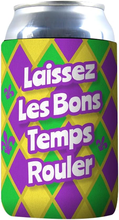 1 Pack - Mardi Gras Laissez Les Bons Temps Rouler Drink Cooler Sleeve