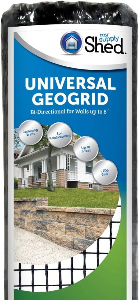 Bi-Directional Universal Retaining Wall Geogrid, Walls Up to 6 Feet (3'x50'), Black
