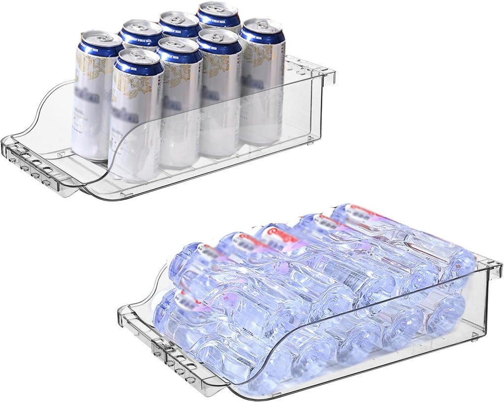 2pc Clear Soda Can Organizer for Refrigerator Fridge Beverage Drink Dispenser Beer Can Holder for Fridge Rack Freeze Beverage Storage Rack Container