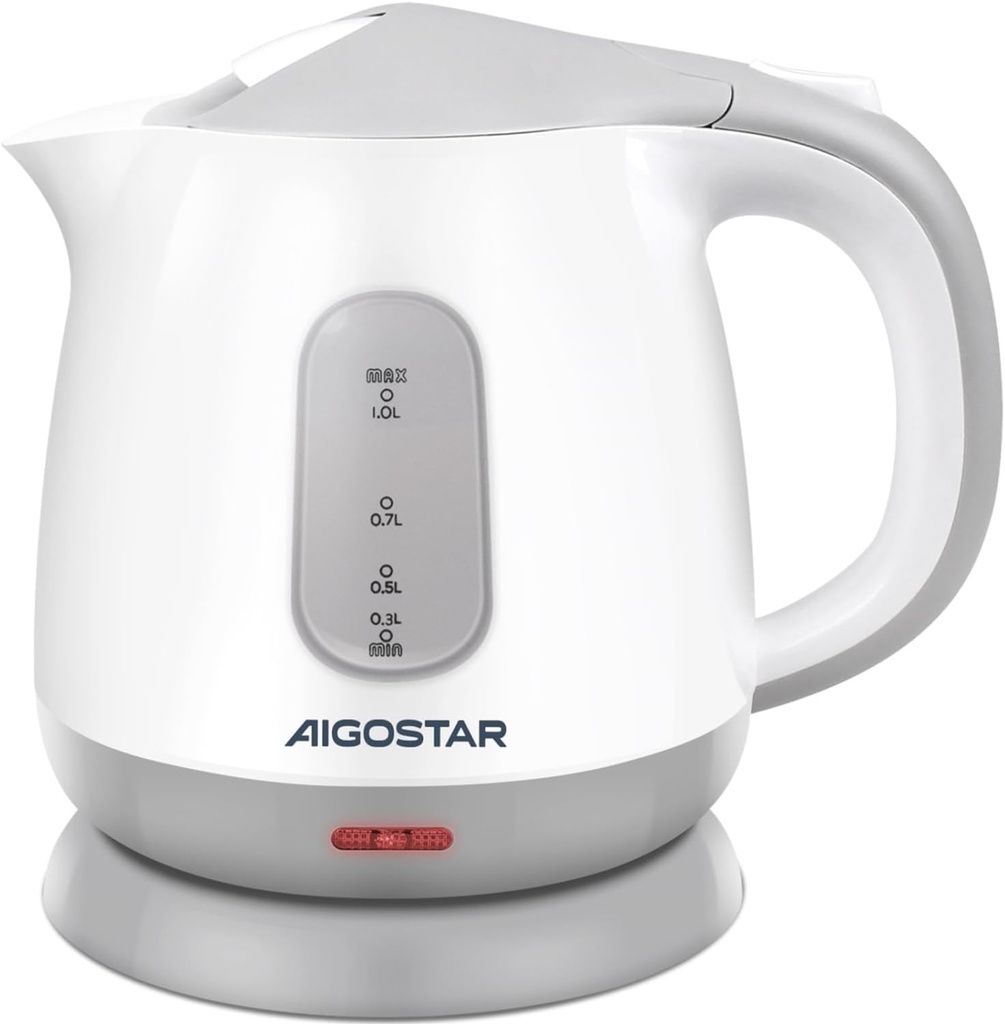 Aigostar Small Electric Kettle, 1L Portable Electric Tea Kettle 1100W with Automatic Shut-Off and Boil Dry Protection, Travel Hot Water Boiler Cordless for Making Coffee and Tea, BPA-Free, Grey