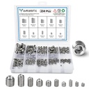 Set Screw Assortment Kit (250 Pcs) - Metric Sizes M3, M4, M5, M6, M8-304 Stainless Steel Cupped & Hex Head Cap Point Grub Screws - Perfect for Door Knobs, Home Repair, Furniture, and More!