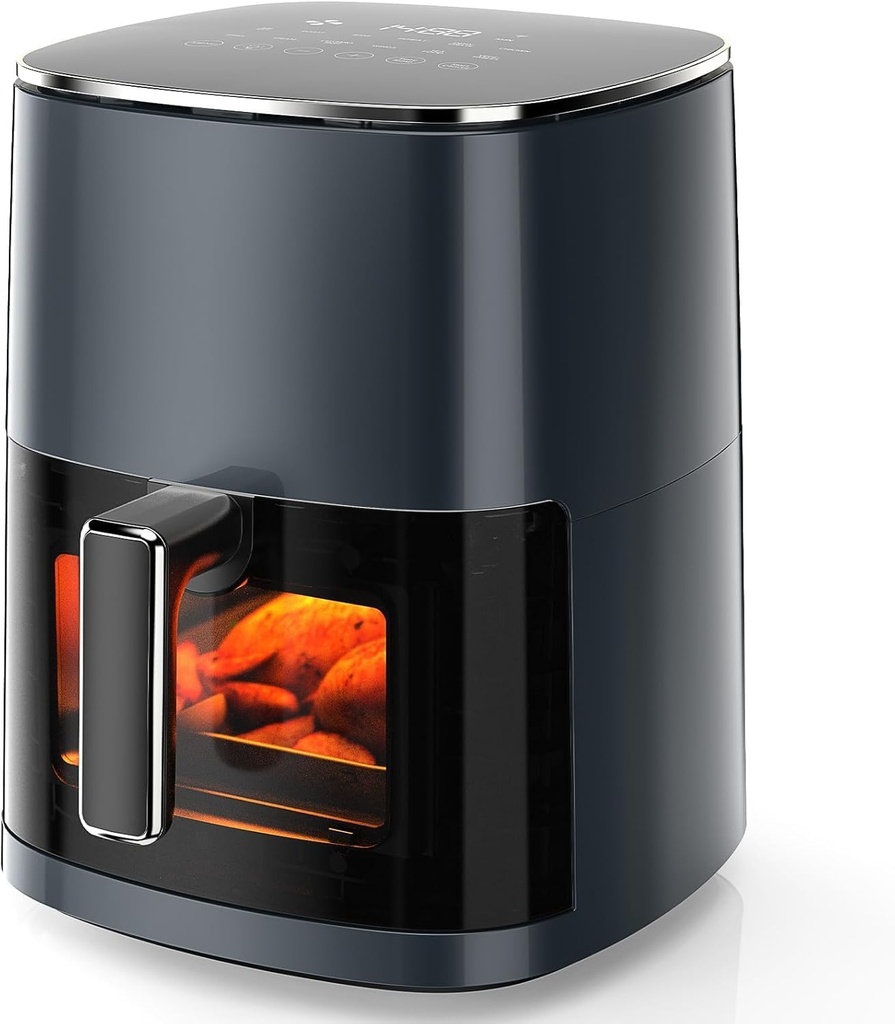 Elevon 6QT Large Air Fryer, 12-in-1 Digital Airfryer with Clear Window, Roast, Reheat, Dehydrate, Bake, Steam with 400F and More, Dishwasher Safe, Nonstick, Fit for Family of 2-5, Gray