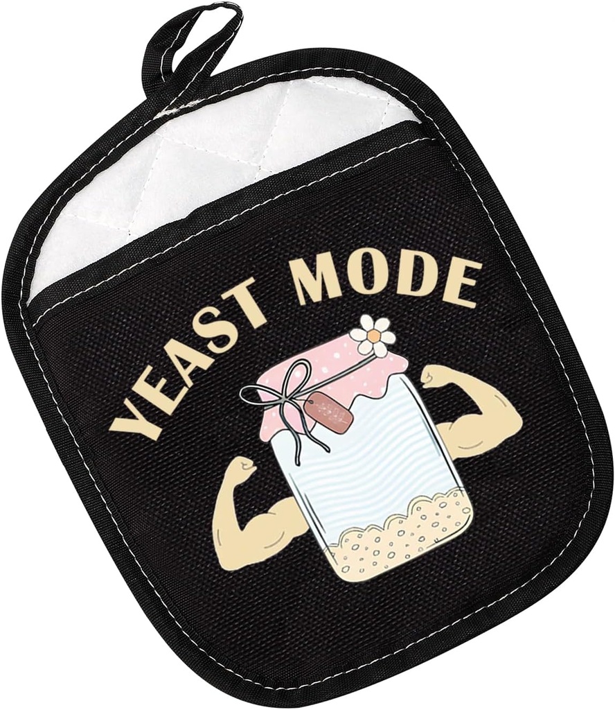 PWHAOO Bread Maker Pot Holder Yeast Mode Pot Holder Yeast Bakers Oven Mitt Baking Pun Gift Sourdough Lover Gift (Yeast Mode Black)