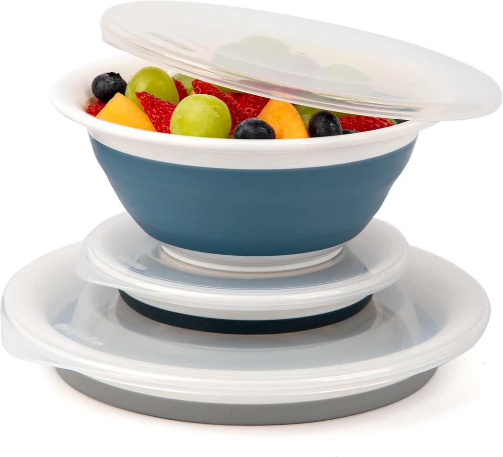 Progressive Prepworks Thinstore Collapsible Prep/Storage Bowls with Lids - Set of 3, Dark Pastels
