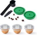 Pack of 2 Reusable Coffee Capsule Lids with 6 Capsule Shell- 80/150/230ml, Food Grade Silicone Refillable Coffee Pods Cap for Original Vertuo-line and Vertuo Capsules, Green