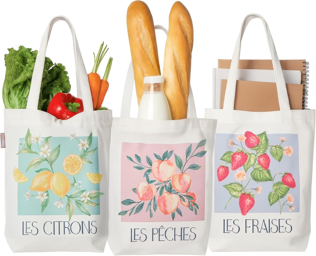 Talented Kitchen 3 Pack Aesthetic Tote Bags for Women - Reusable Grocery Shopping Bags with Inner Pocket & Magnetic Closure