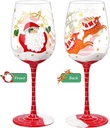 NymphFable Hand Painted Wine Glass 15oz Santa Claus Christmas Elk Deer Snowflake Xmas Christmas Gift for Family Friend（1 piece）