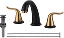 WOWOW Black and Gold Widespread Bathroom Faucet Bathroom Sink Faucet 3 Hole Vanity 2 Handle Basin 8 Inch Mixer Tap with Pop Up Drain and Supply Hose