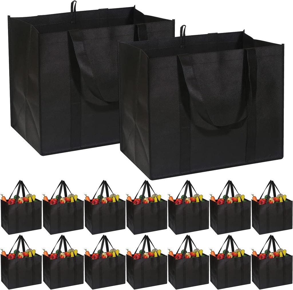 DIOMMELL Set of 16 Reusable Grocery Bags Extra Large Super Strong Heavy Duty Shopping Tote Bags with Reinforced Handles Black