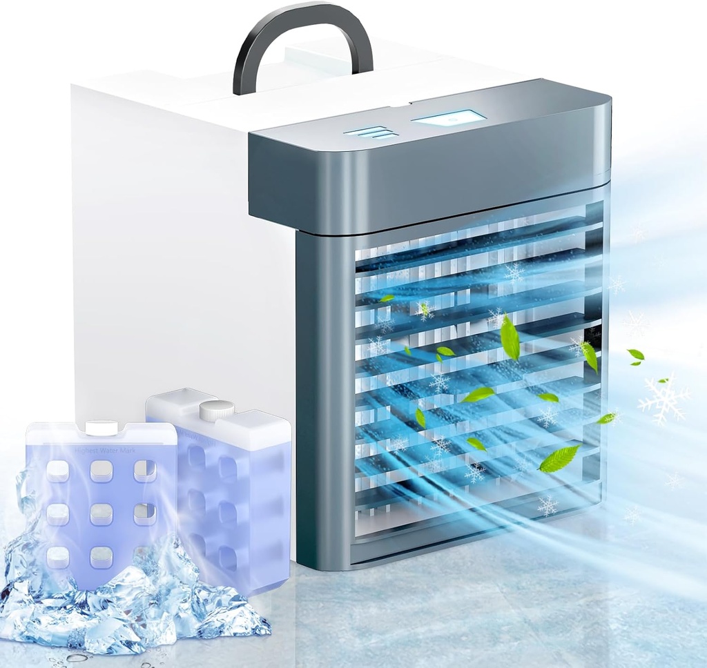 Portable Air Conditioners Fan, Anti-leakage Water Mini Air Cooler with 3 Speeds, Personal Ice Air Conditioner for Room Desk Office Home Tent(White)