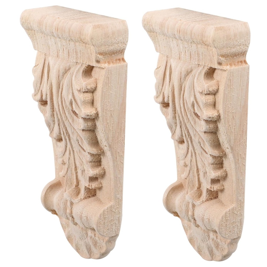 Artibetter 2pcs Wood Corbels Decorative Corner Moulding Trim Wooden Appliques for Furniture Home Boho Wall Decor with Classical Carved Design