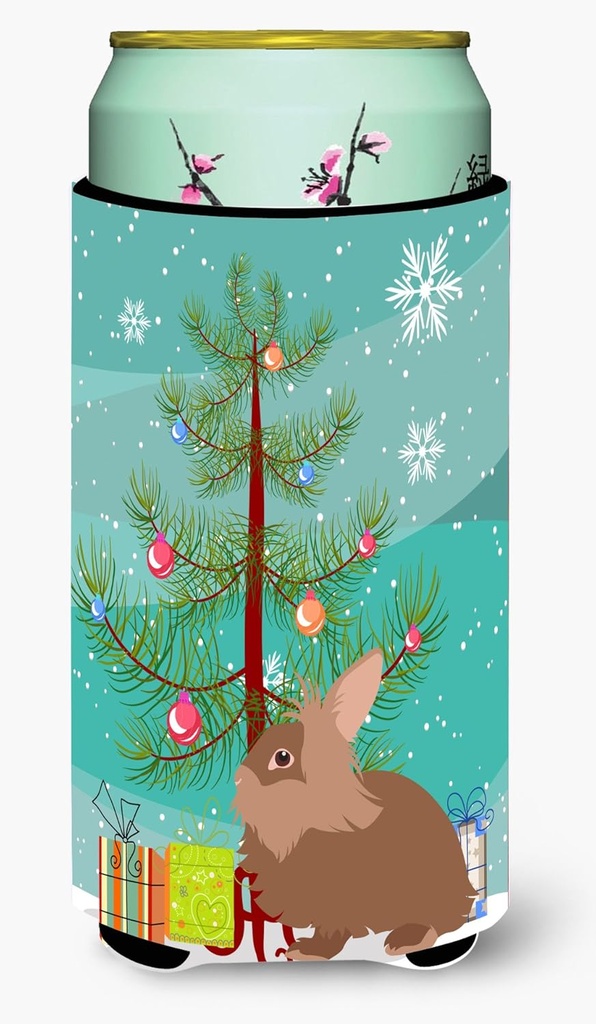 Caroline's Treasures BB9327TBC Lionhead Rabbit Christmas Tall Boy Hugger, Teal Can Cooler Sleeve Hugger Machine Washable Drink Sleeve Hugger Collapsible Insulator Beverage Insulated Holder