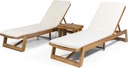 Christopher Knight Home Eugene Outdoor Acacia Wood 3 Piece Chaise Lounge Set, Teak Finish, Yellow, Cream