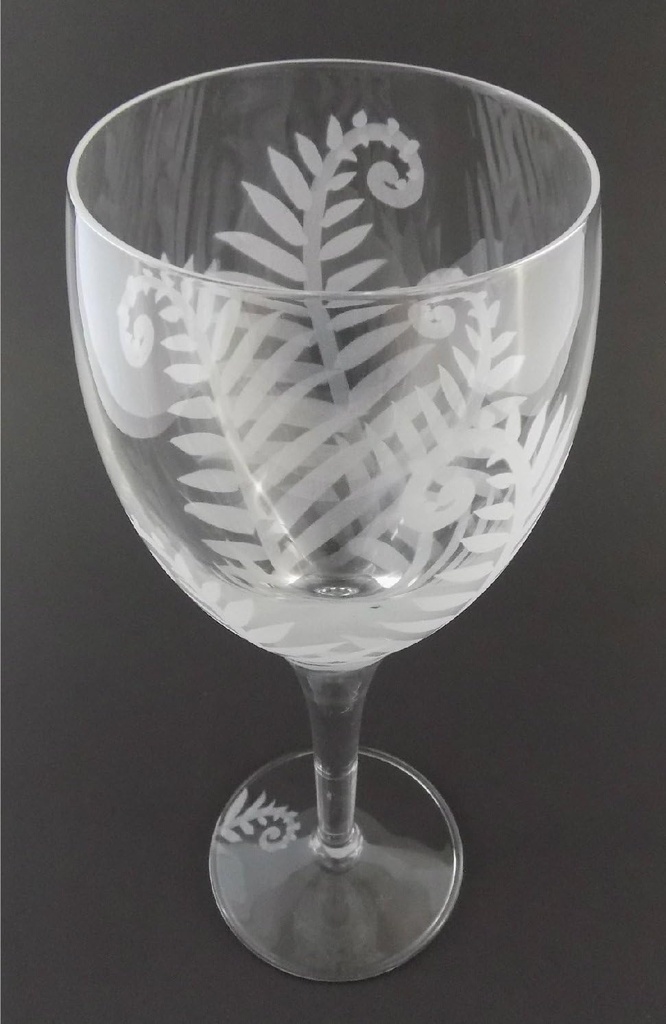 Hand Etched Italian Crystal Goblet Sandblasted (Sand Carved) Handmade Wine Water Glass Engraved (Ferns Leaves, 340 Milliliter (11.5 Ounce) White Wine)