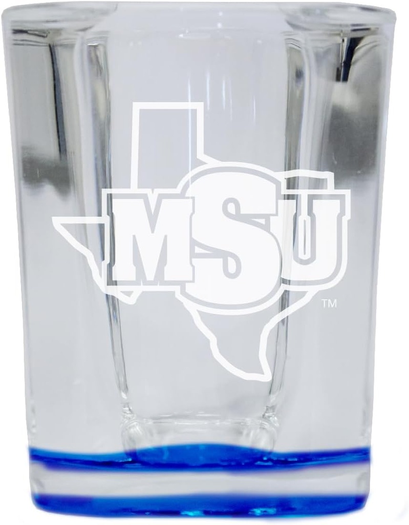 R and R Imports Midwestern State University Mustangs 2 Ounce Engraved Shot Glass Square Blue Base Officially Licensed Collegiate Product 2-Pack