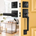 Matte Black Front Door Handle with Single Cylinder Deadbolt, Front Door Lock Set, Exterior Door Handle and Door Lever