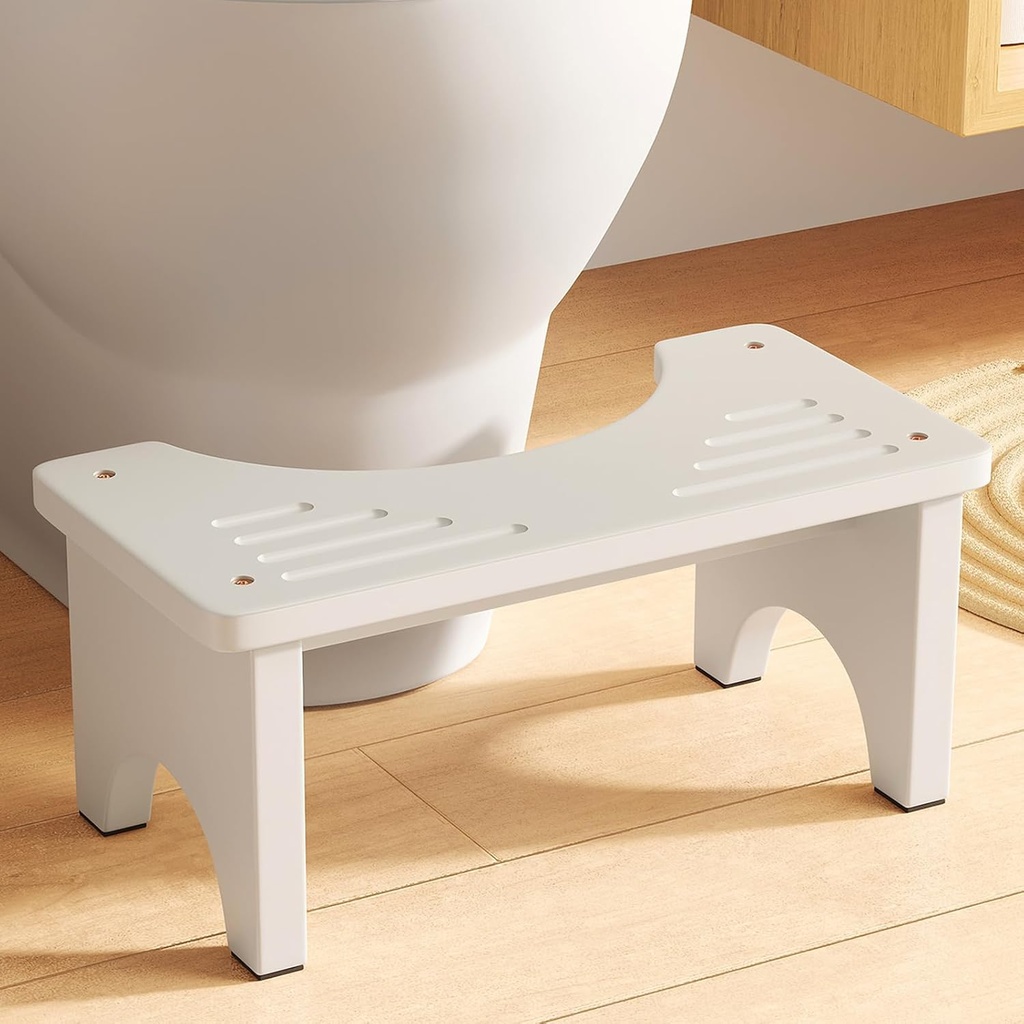 Wooden Squatting Toilet Stool for Adults, 6.7" Height Poop Stool Squat Adult, Non-Slip Potty Step Stool for Bathroom, Space-Saving Bamboo Pooping Stool, White