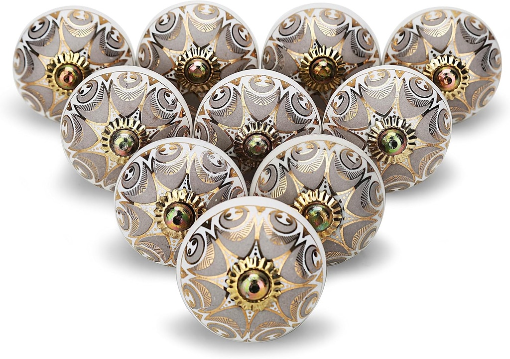 Kitchen Kitchen Cabinet Knobs Grey Ceramic Dresser Pull Handle, 12 Piece Cupboard Drawer Knob for Farmhouse Decor Furniture Hardware Gold Wardrobe Knobs - Pack of 12, Golden & Grey