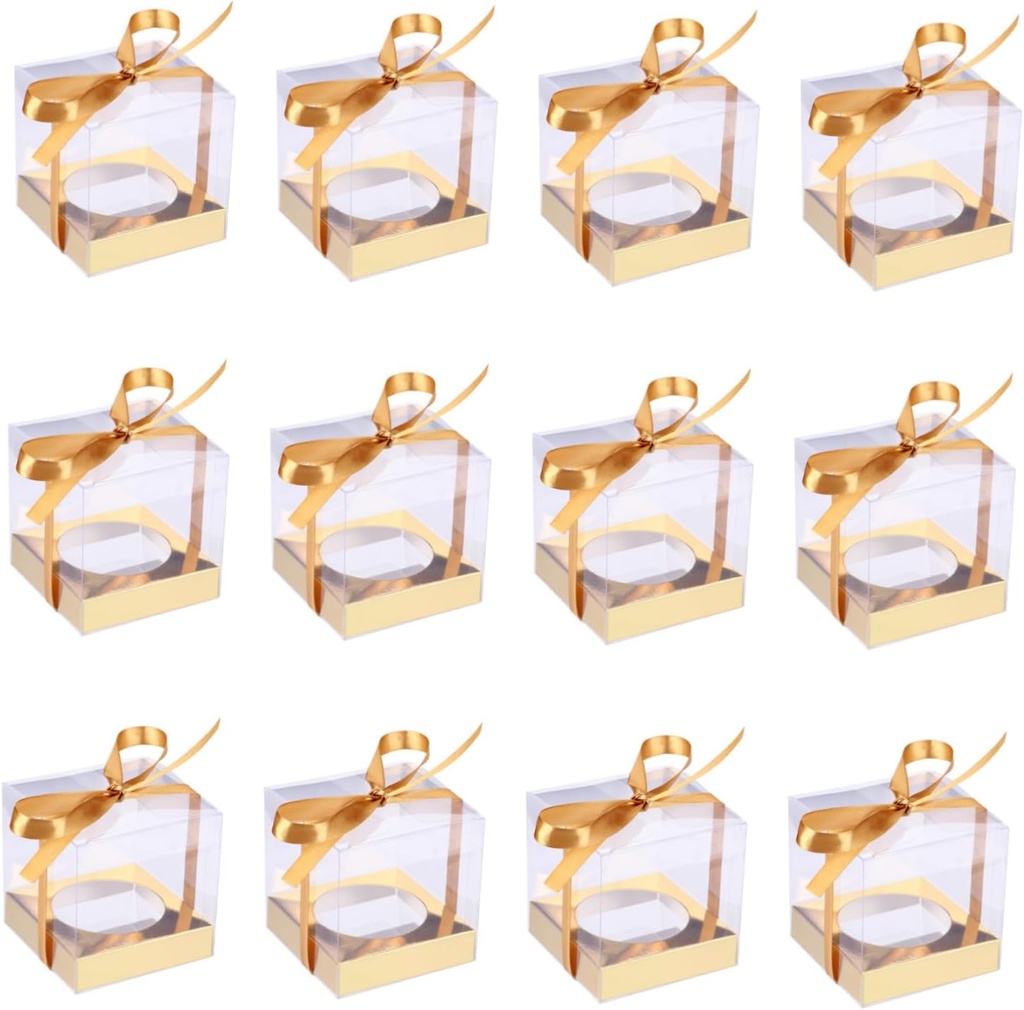 12Pcs Transparent PVC Cake Boxes with Ribbon Reusable Baking Organizers for Cupcakes Muffins and Party Favors for Bakeries Events and Home Use