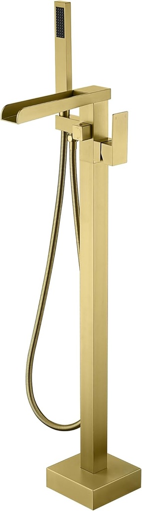 Freestanding Bathtub Faucet Waterfall Tub Filler Brushed Gold Floor Mount 304 stainless steel Single Handle Bathroom Faucets with Hand Shower