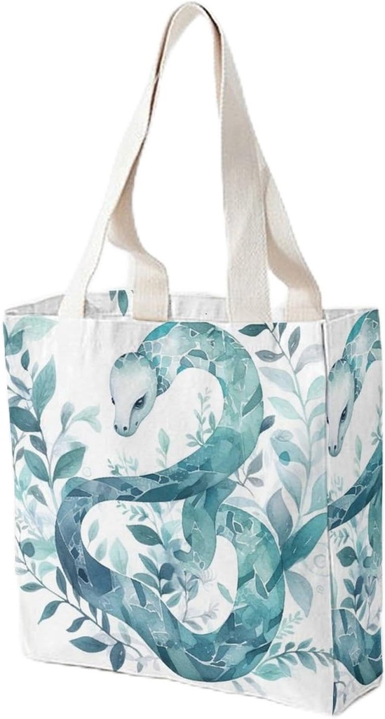 Canvas Tote Bag for Women Reusable Grocery Bag Leaf Snake Shopping Bags Casual Shoulder Bag Handbag