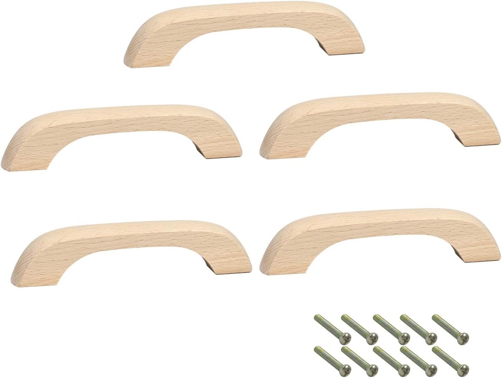 5PCS Wood Kitchen Pulls Handles - Cabinets Furniture Dresser Wardrobe Cupboard Drawer Knobs Pulls Handles (Unfinished Color)