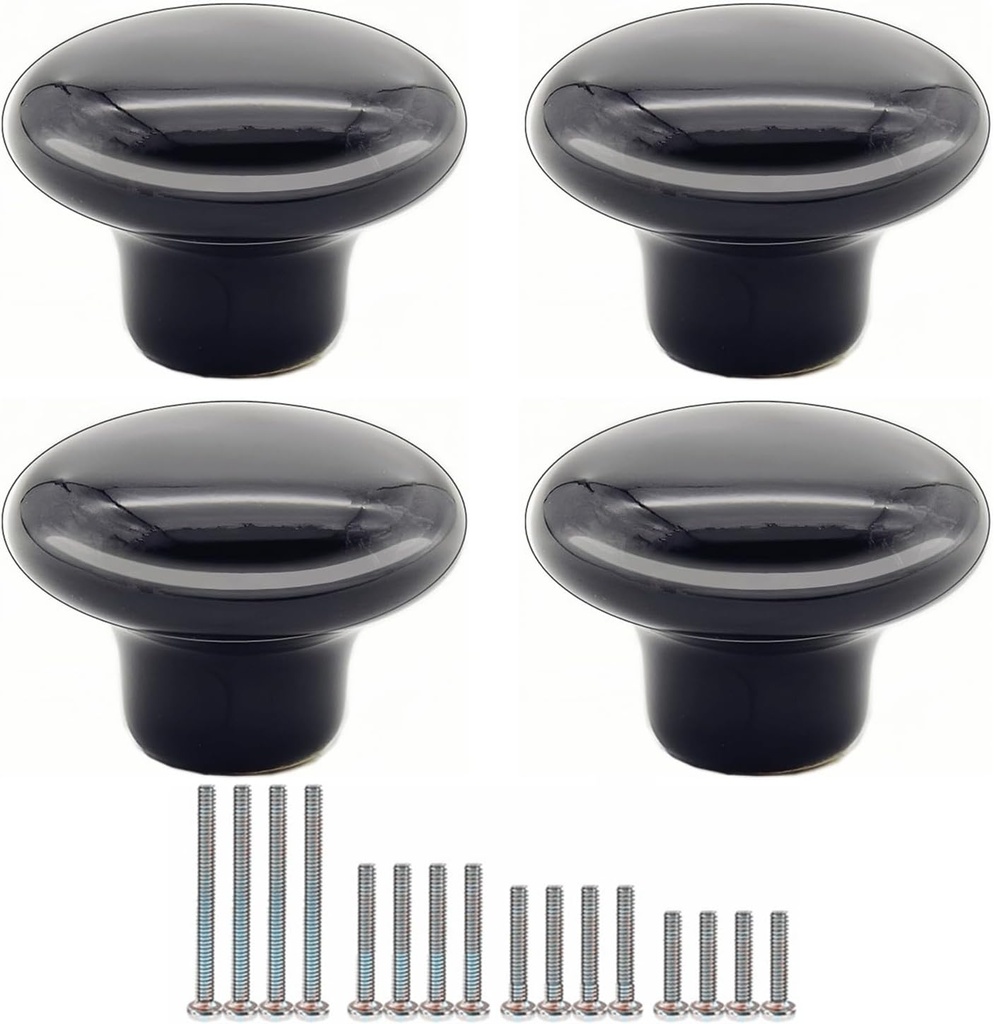 4 Pack Ceramic Cabinet Knobs Vintage Round Black Drawer Cupboard Dresser Wardrobe Closet Door Knobs Pull Handles Kitchen Cabinet Knobs with Long Short Screws