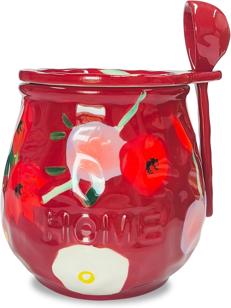 Ceramic Food Storage Container, Countertop Storage Jar, 43 Oz Coffee Jar Ceramic Jar With Lid And Spoon For Storing Food Tea, Beans, Nuts, Cookies - Red