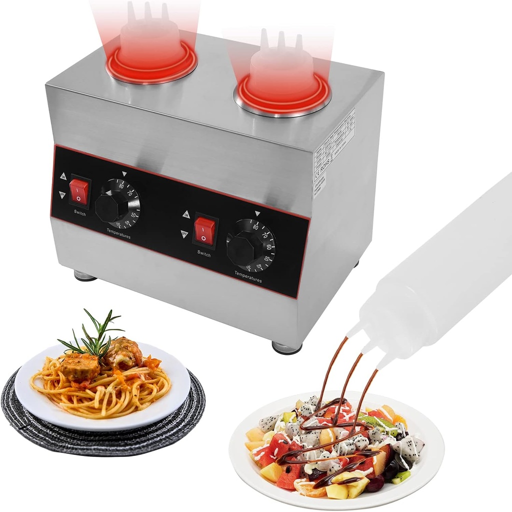 Electric Chocolate Sauce Warmer Toppings Bottle,Warmer Hot Cheese Sauce Dispenser with Squeeze Bottle,86-185f Adjustable Temperature/Annular Heating Plate,for Cheese Chocolate Hot Fudge Caramel.