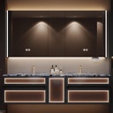 Modern Sink Bathroom Vanity Set – Wall-Mounted Floating Bathroom Vanity Cabinet with Anti-Fog Mirror, Seamless Countertop & Soft-Close Drawers, Cabinet with Sink (B,100IN)