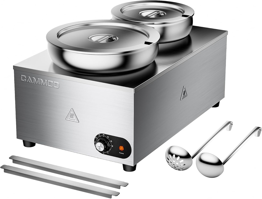 20qt 2-in-1 Electric Soup Warmer and Steam Table Food Warmer, 1200W Stainless Steel Bain Marie Pot, 86~185°F Adjustable Temp, Commercial Soup Kettle for Catering Restaurant Buffet