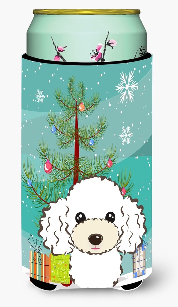 Caroline's Treasures BB1629TBC Christmas Tree and White Poodle Tall Boy Hugger Can Cooler Sleeve Hugger Machine Washable Drink Sleeve Hugger Collapsible Insulator Beverage Insulated Holder