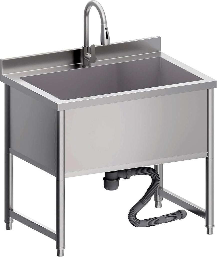Stainless Steel Commercial Restaurant Sink, Freestanding Large Commercial Sink with Pull-out Faucet for Kitchen Dishwashing, Thawing, Pet Cleaning, Laundry Room, 35 Gallon, 23.6"D x 33.5"W x 36.8"H