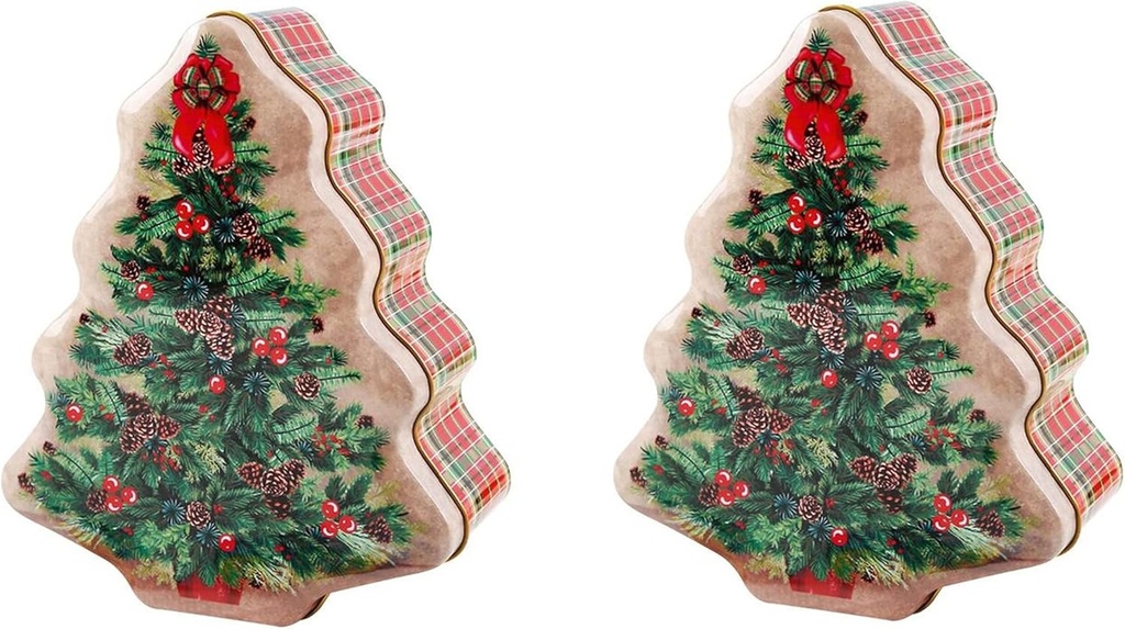 Cookie Jars Christmas Cookie Tins with Lids Empty Christmas Tree Shaped Candy Tin Boxes Food Tin Storage Containers for Gift Giving Candy Biscuits Cookie Treats Chocolate,2 Pack