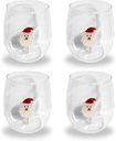 Gusto Buono Borosilicate Stemless Wine Glasses with Santa Claus Design (17.8oz, Set of 4) – Christmas Holiday Decor, Shatter-Resistant, Dishwasher Safe, Handcrafted in Italy