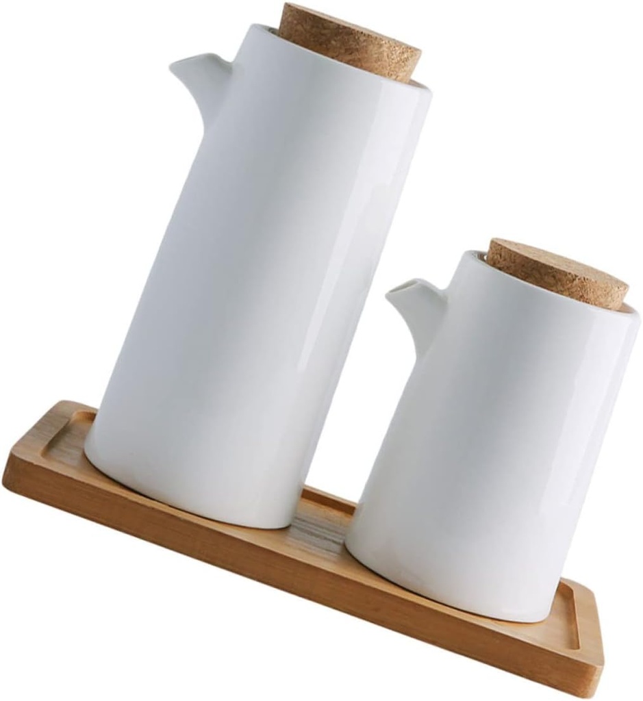 Garneck Set of 4 Sauce Dispensers Ceramic Storage Bottles Kitchen Sauce Jars Condiment Containers (oil Bottle White)