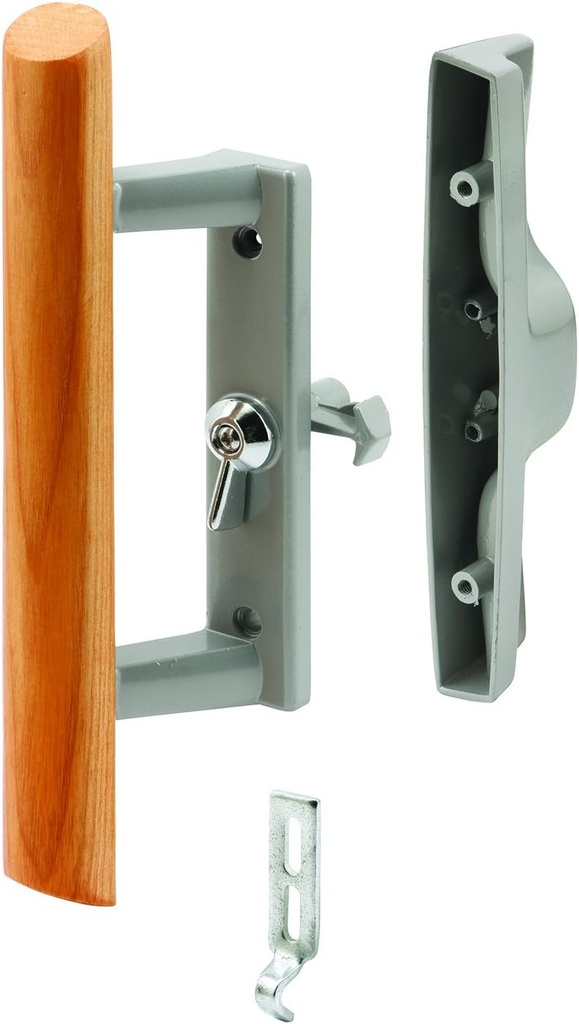 Slide-Co 14186 3-15/16 In., Gray Diecast, Sliding Patio Door Handle with Wood Handle (Single Pack)
