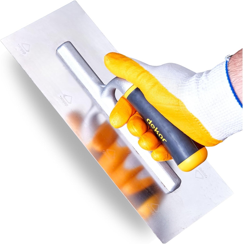 DEKOR Plaster Trowel - 12" x 4.63" - German Stainless Steel - Concrete Tools, Masonry Tools and Drywall Trowel - Made in Europe - Commercial and DIY Level (Aluminium Handle)