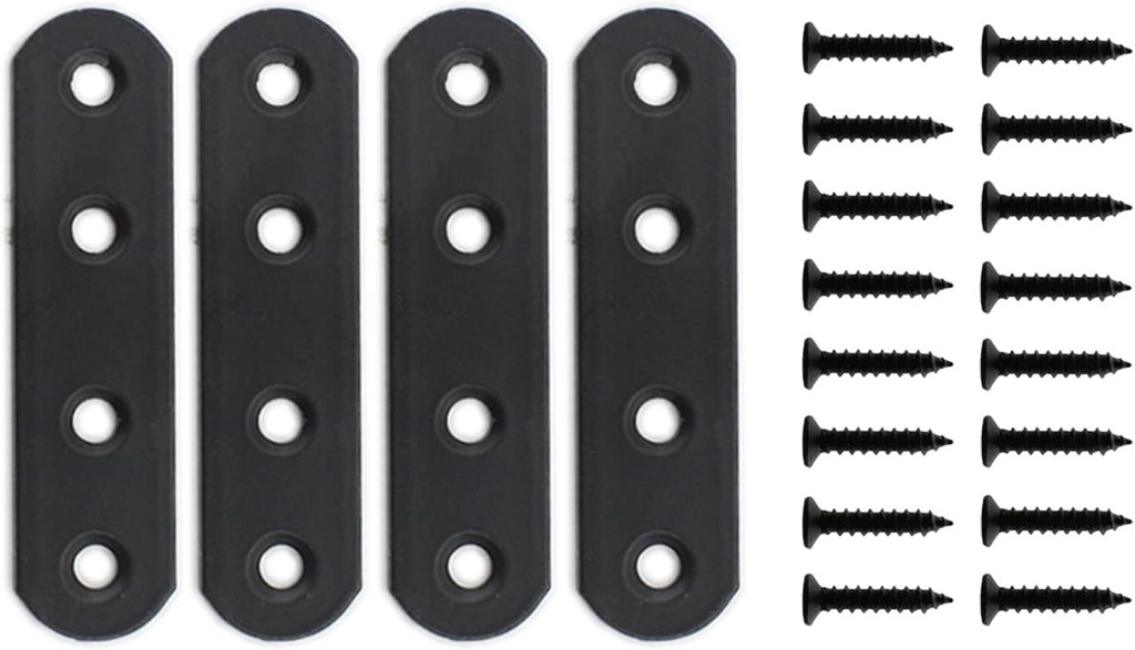 4 Pack Flat Mending Plate for Wood, ULIFESTAR Black Iron Flat Straight Brace Brackets Metal Repair Fixing Wood Brace Joining Plates Connector for Repairing Wooden Furniture with Mounting Screws