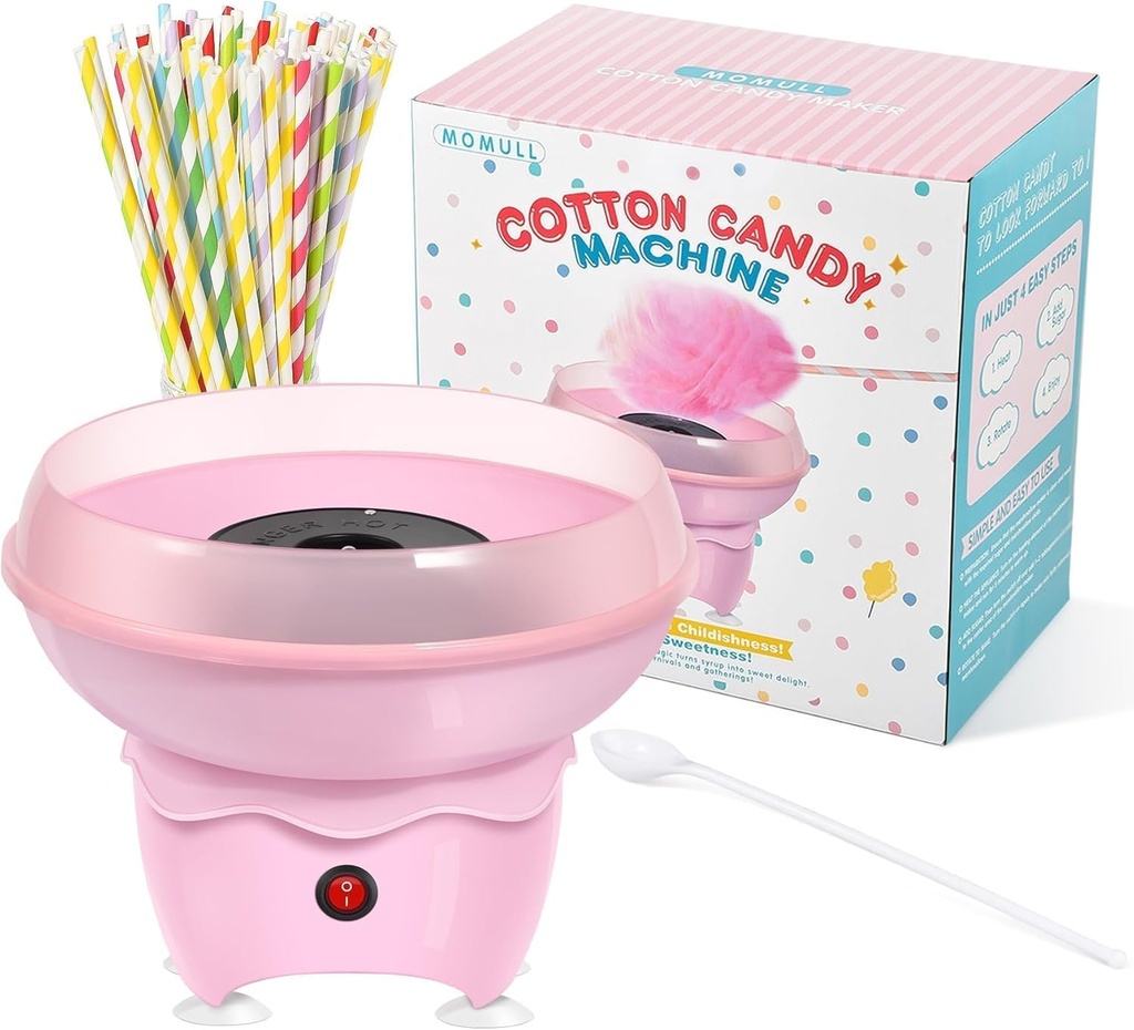Cotton Candy Machine, Mini Cotton Candy Maker for Kids, Pink Vintage Candy Maker for Christmas Gift, Home, Birthday Family Party, Includes 25 Cotton Candy Sticks & Sugar Scoop