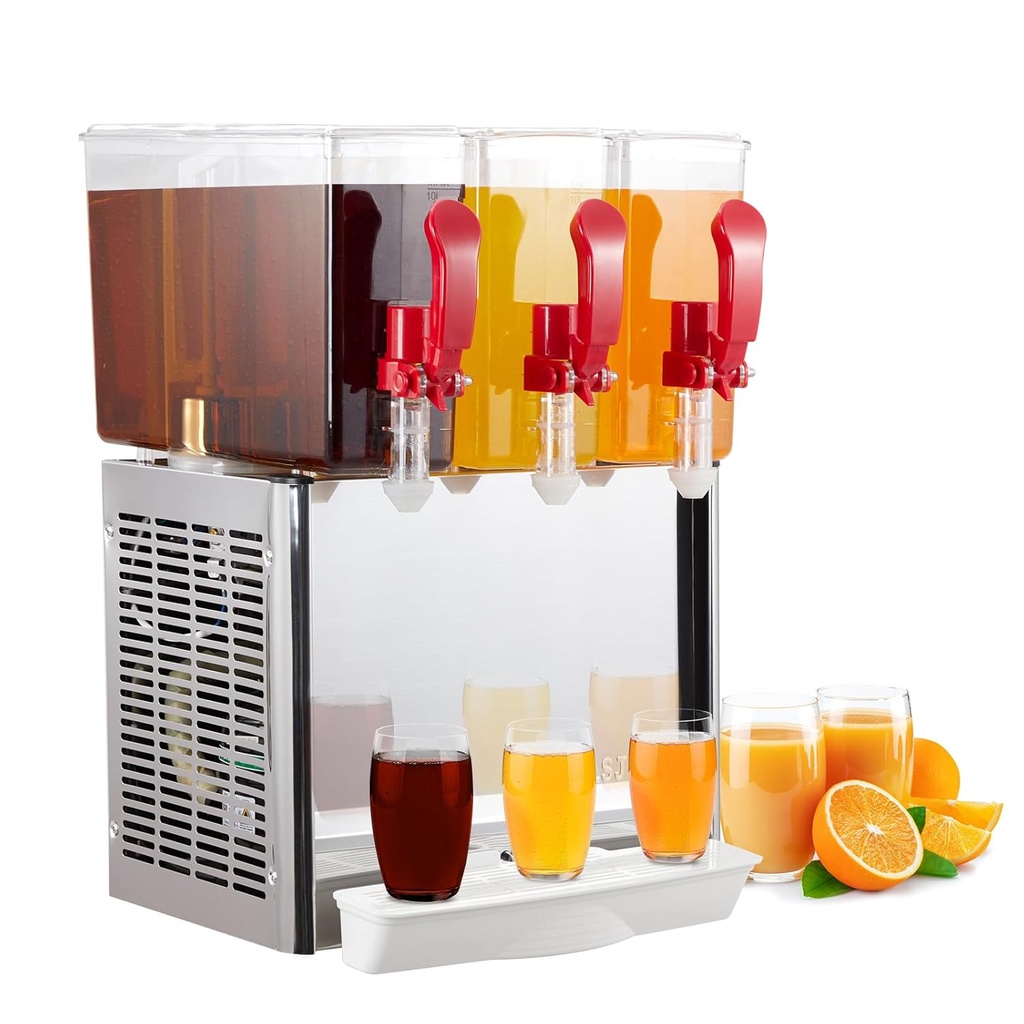 Commercial Beverage Dispenser, Towallmark 3 Tanks 7.93 Gallon 30L Commercial Juice Dispenser, 10 Liter Per Tank, 320W Stainless Steel Food Grade Ice Tea Drink Dispenser with Thermostat Controller
