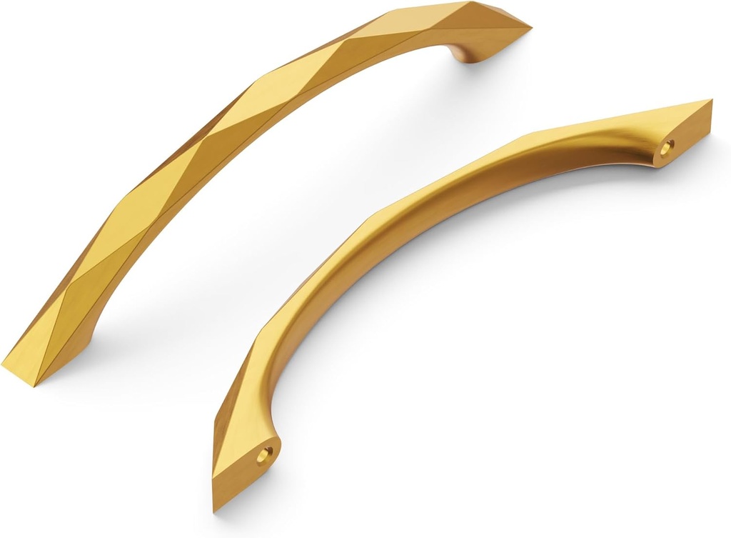 Hickory Hardware 10 Pack Solid Core Kitchen Cabinet Pulls, Luxury Cabinet Handles, Hardware for Doors & Dresser Drawers, 5-1/16 Inch (128mm) Hole Center, Brushed Golden Brass, Karat Collection