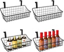 4Pack Over Cabinet Door Organizer, Over Cabinet Door Basket, Grid Storage Baskets with Hooks for Kitchen Pantry Bathroom, Black