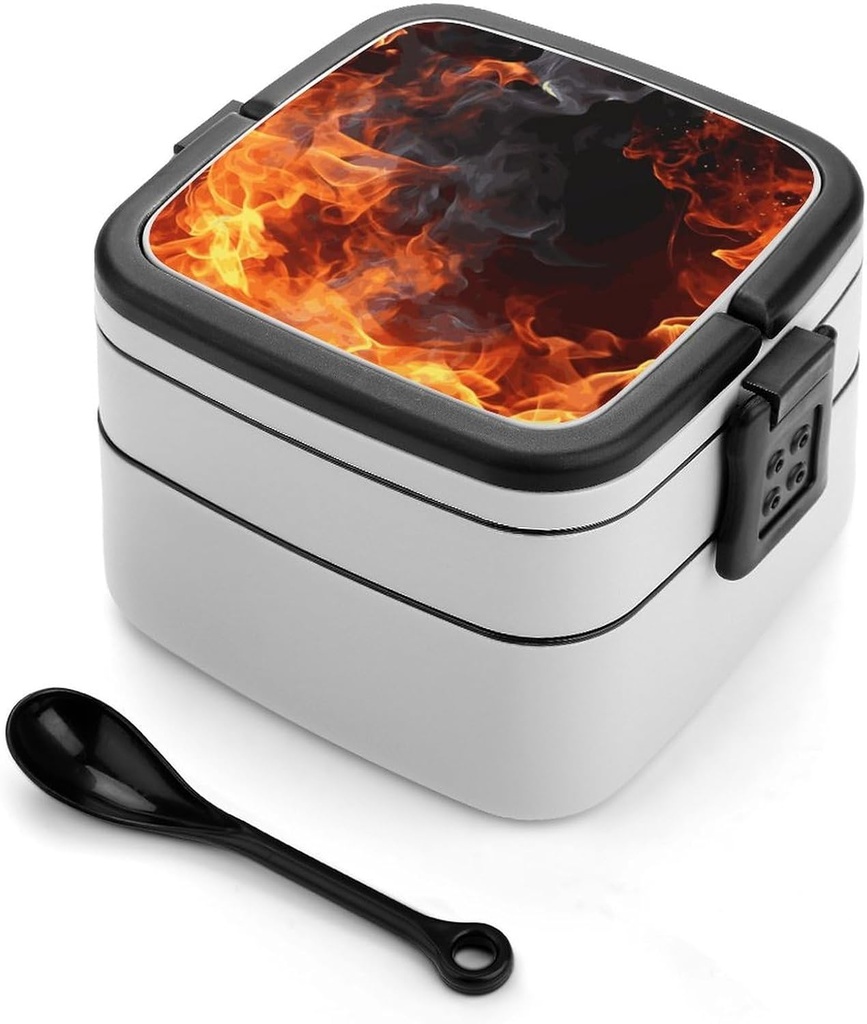 Bento Lunch Box for Women Lunch Containers for Adults Fire Flame Smoke Double Layered Lunchbox Large Capacity Bento Box with Cutlery for Work Picnic Camping Travel