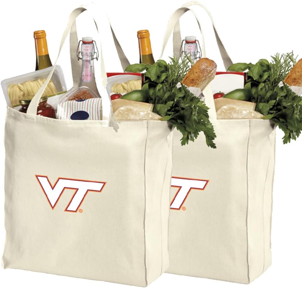 Broad Bay Reusable Virginia Tech Hokies Shopping Bags or Virginia Tech Grocery Bag 2Pc SET NATURAL COTTON